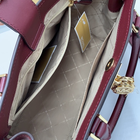 Michael Kors Hamilton Meidum Satchel Shoulder Crossbody Bag DARK CHERRY colon - Picture 13 of 16